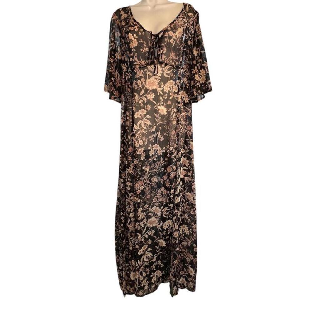Band of Gypsies Boho Resort Sheer Floral Coverup Maxi Dress, Size Med
